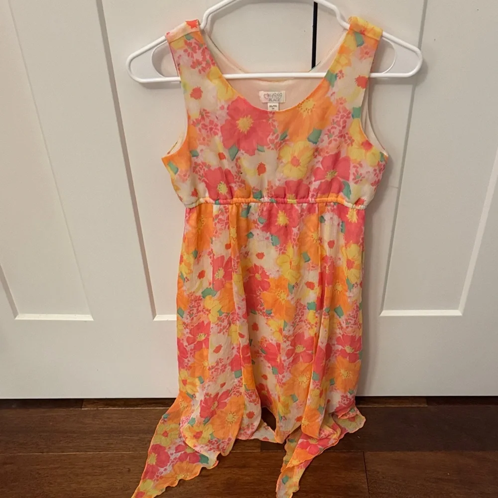 The Children's Place Floral Hanky Hem Dress in Pink, Orange, Yellow, Aqua - Picture 3 of 4